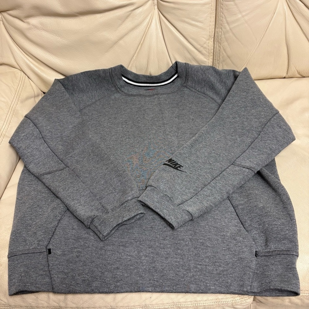 NIKE sz S Tech Fleece Sweatshirt Gray Big Swoosh Teal Back Logo - Picture 4 of 12